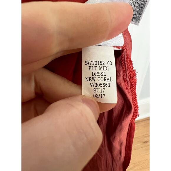 Gap Women's S Red Midi Maxi Dress Pleated Cami Sundress Side Slit Cinch Waist - Picture 7 of 16